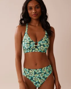 la Vie en Rose Eco-conscious Swimwear|Tops>Recycled Fibers Longline Triangle Bikini Top Aqua Flora