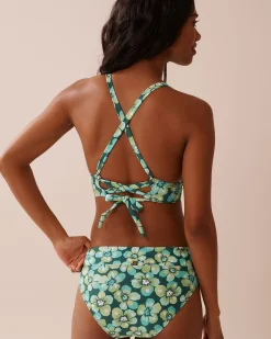 la Vie en Rose Eco-conscious Swimwear|Tops>Recycled Fibers Longline Triangle Bikini Top Aqua Flora