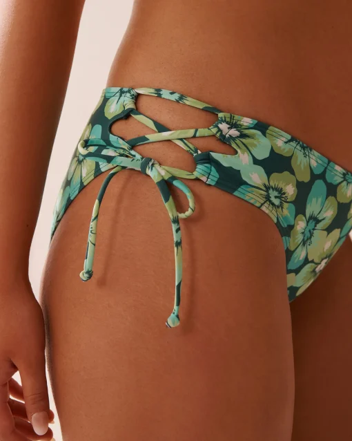 la Vie en Rose A Splashing Escape|Eco-conscious Swimwear>Recycled Fibers Cross-Tie Bikini Bottom Aqua Flora