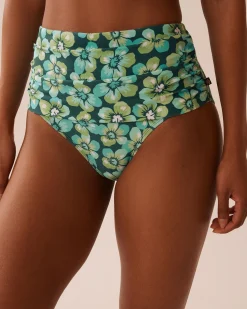 la Vie en Rose A Splashing Escape|Eco-conscious Swimwear>Recycled Fibers Draped High Waist Bikini Bottom Aqua Flora