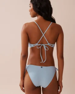 la Vie en Rose Texture Play|A Splashing Escape>Crisscross Detail Ribbed Bralette Bikini Top Baby Blue