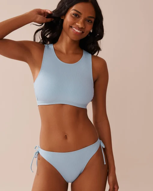 la Vie en Rose Texture Play|A Splashing Escape>Ribbed High Neck Bralette Bikini Top Baby Blue