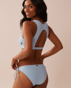 la Vie en Rose Texture Play|A Splashing Escape>Ribbed High Neck Bralette Bikini Top Baby Blue