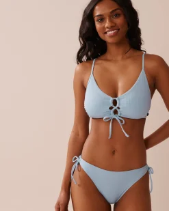 la Vie en Rose Texture Play|A Splashing Escape></noscript>Ribbed Side Tie Brazilian Bikini Bottom Baby Blue