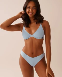 la Vie en Rose Texture Play|A Splashing Escape>Ribbed Triangle Bikini Top Baby Blue