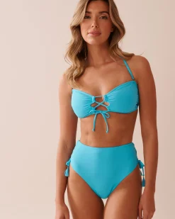la Vie en Rose A Splashing Escape|Eco-conscious Swimwear></noscript>Recycled Fibers Cutout Bandeau Bikini Top Blue Atoll
