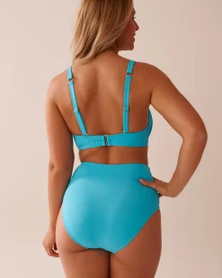 la Vie en Rose A Splashing Escape|Supportive Swimwear>Recycled Fibers Pleated D Cup Plunge Bikini Top Blue Atoll