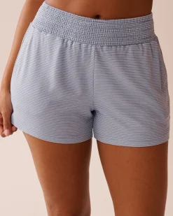 la Vie en Rose The Peachy Dream Collection|Bottoms>Blue Stripe Super Soft Pajama Shorts Cloud Blue Stripes