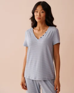 la Vie en Rose The Peachy Dream Collection|Tops>Blue Stripe Super Soft T-shirt Cloud Blue Stripes