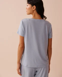 la Vie en Rose The Peachy Dream Collection|Tops>Blue Stripe Super Soft T-shirt Cloud Blue Stripes