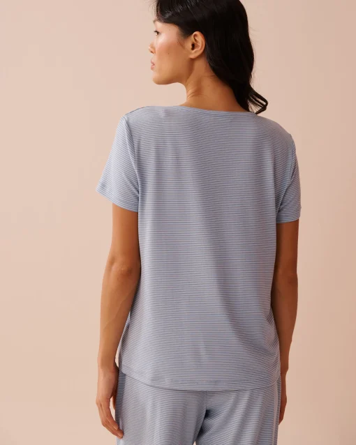 la Vie en Rose The Peachy Dream Collection|Tops>Blue Stripe Super Soft T-shirt Cloud Blue Stripes
