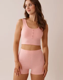 la Vie en Rose Cotton Pajamas|Tops>Button Detail Cotton Crop Cami Peachy Stripes