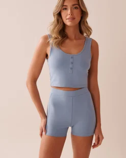 la Vie en Rose Cotton Pajamas|Tops>Button Detail Cotton Crop Cami Cloud Blue