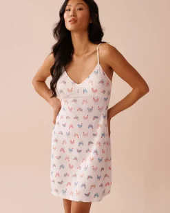 la Vie en Rose The Peachy Dream Collection|Nightshirts>Chicken Print Super Soft Nightie White/Chickens