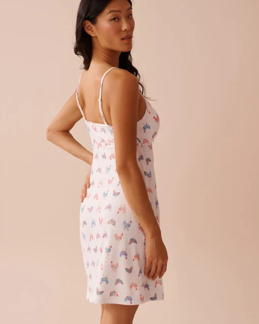 la Vie en Rose The Peachy Dream Collection|Nightshirts>Chicken Print Super Soft Nightie White/Chickens