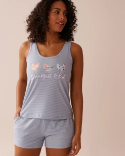 la Vie en Rose The Peachy Dream Collection|Tops>Chicken Print Super Soft Cami Cloud Blue Stripes