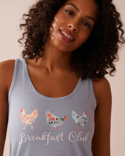 la Vie en Rose The Peachy Dream Collection|Tops></noscript>Chicken Print Super Soft Cami Cloud Blue Stripes