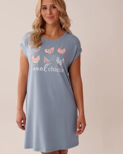 la Vie en Rose The Peachy Dream Collection|Nightshirts>Chicken Print Super Soft Sleepshirt Cloud Blue