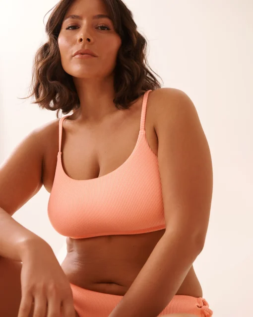 la Vie en Rose Texture Play|Summer Romance>Ribbed Bralette Bikini Top Coral Pink