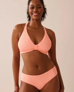 la Vie en Rose Texture Play|Summer Romance>Ribbed D Cup Triangle Bikini Top Coral Pink