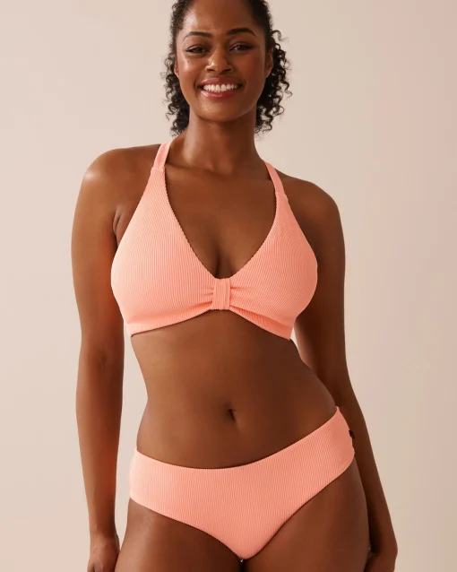 la Vie en Rose Texture Play|Summer Romance>Ribbed D Cup Triangle Bikini Top Coral Pink