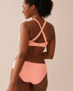 la Vie en Rose Texture Play|Summer Romance>Ribbed D Cup Triangle Bikini Top Coral Pink