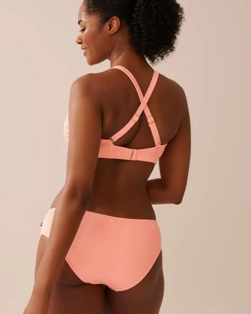 la Vie en Rose Texture Play|Summer Romance>Ribbed D Cup Triangle Bikini Top Coral Pink