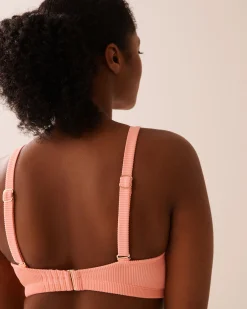 la Vie en Rose Texture Play|Summer Romance></noscript>Ribbed D Cup Triangle Bikini Top Coral Pink