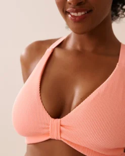 la Vie en Rose Texture Play|Summer Romance></noscript>Ribbed D Cup Triangle Bikini Top Coral Pink