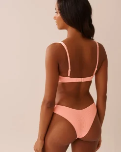 la Vie en Rose Texture Play|Summer Romance>Ribbed Plunge Bikini Top Coral Pink