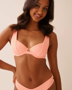 la Vie en Rose Texture Play|Summer Romance></noscript>Ribbed Plunge Bikini Top Coral Pink