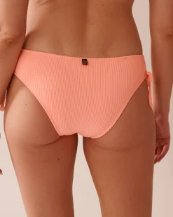 la Vie en Rose Texture Play|Summer Romance>Ribbed Side Tie Cheeky Bikini Bottom Coral Pink