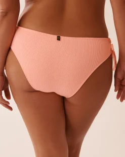la Vie en Rose Texture Play|Summer Romance></noscript>Ribbed Side Tie Cheeky Bikini Bottom Coral Pink