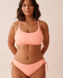 la Vie en Rose Texture Play|Summer Romance></noscript>Ribbed Side Tie Cheeky Bikini Bottom Coral Pink