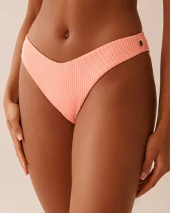 la Vie en Rose Texture Play|Summer Romance>Ribbed Thong Bikini Bottom Coral Pink