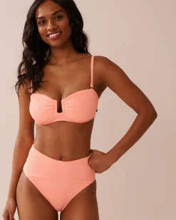 la Vie en Rose Summer Romance|Tops>Ribbed U-Wire Bandeau Bikini Top Coral Pink