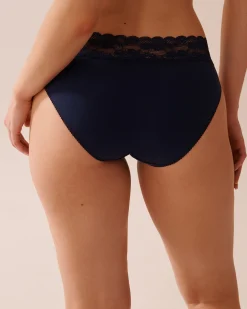 la Vie en Rose Cotton Panties|Bikini>Cotton and Lace Band Bikini Panty Navy Blue