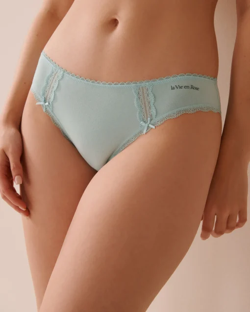 la Vie en Rose Cotton Panties|Bikini>Cotton and Lace Detail Bikini Panty Turquoise
