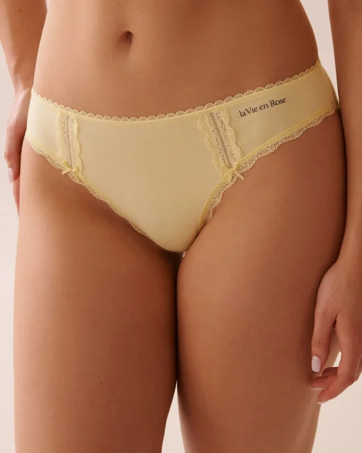 la Vie en Rose Cotton Panties|Bikini>Cotton and Lace Detail Bikini Panty Lemon Yellow