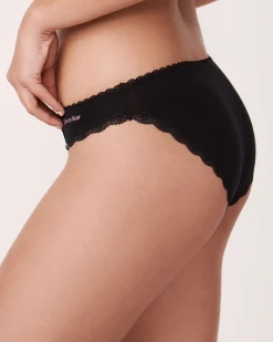 la Vie en Rose Cotton Panties|Bikini>Cotton and Lace Detail Bikini Panty Black