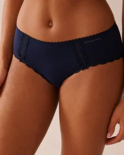 la Vie en Rose Cotton Panties|Hiphugger>Cotton and Lace Detail Hiphugger Panty Navy Blue