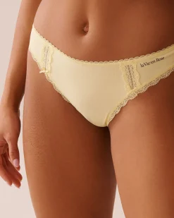 la Vie en Rose Cotton Panties|Thong>Cotton and Lace Detail Thong Panty Lemon Yellow