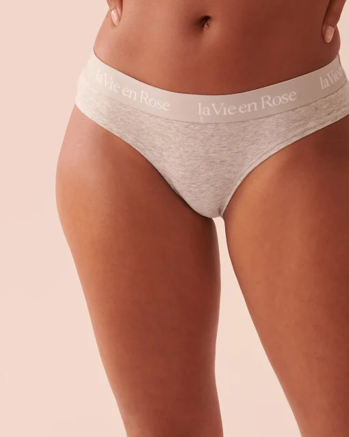 la Vie en Rose Cotton Panties|Bikini>Cotton and Logo Elastic Band Bikini Panty Grey