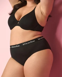 la Vie en Rose Cotton Panties|High Waist>Cotton and Logo Elastic Band High Waist Bikini Panty Black