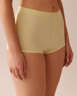 la Vie en Rose Cotton Panties|Boyshort>Cotton and Logo Elastic Band High Waist Boyleg Panty Lemon Yellow