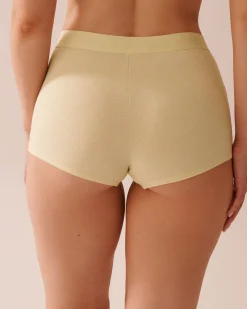 la Vie en Rose Cotton Panties|Boyshort>Cotton and Logo Elastic Band High Waist Boyleg Panty Lemon Yellow