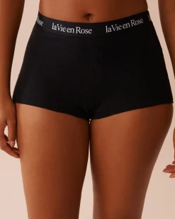 la Vie en Rose Cotton Panties|High Waist>Cotton and Logo Elastic Band High Waist Boyleg Panty Black