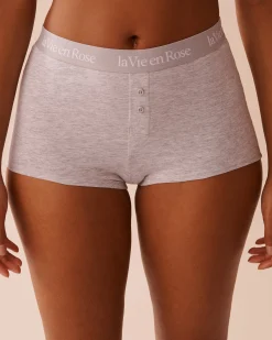 la Vie en Rose Cotton Panties|High Waist>Cotton and Logo Elastic Band High Waist Boyleg Panty Grey