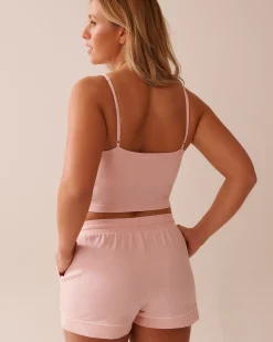 la Vie en Rose Cotton Pajamas|Tops>Cotton Crop Cami with Shelf Bra Pink & White Polka Dot