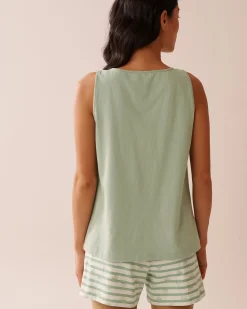 la Vie en Rose Cotton Pajamas|Tops>Cotton Henley Cami Frosty Green